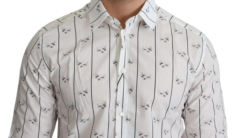 Dolce & Gabbana Elegant White Bee Print Cotton Shirt