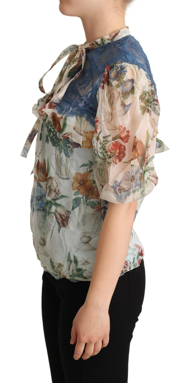 Dolce & Gabbana Chic Floral Silk Blouse with Ascot Collar