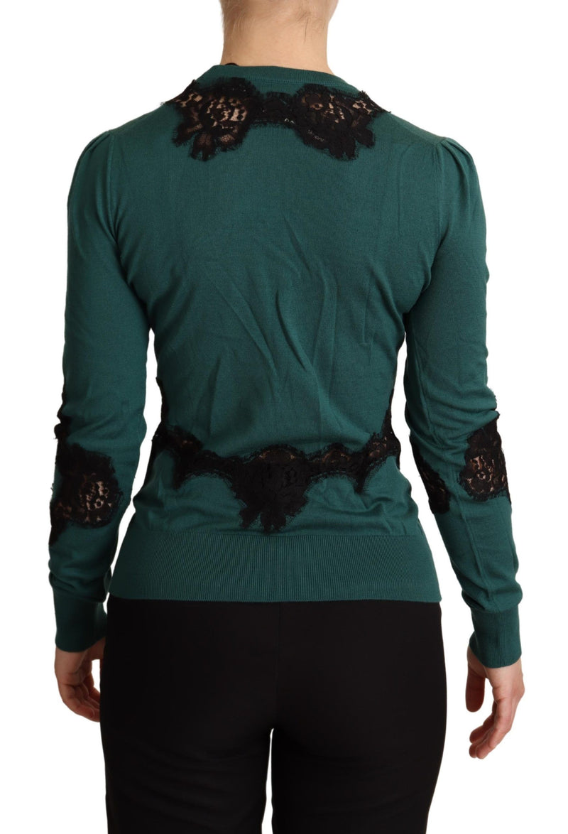 Dolce & Gabbana Elegant Green Pullover with Black Lace Detail