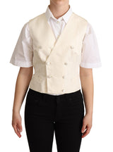 Dolce & Gabbana Beige Silk Blend Sleeveless Vest Luxury Waistcoat