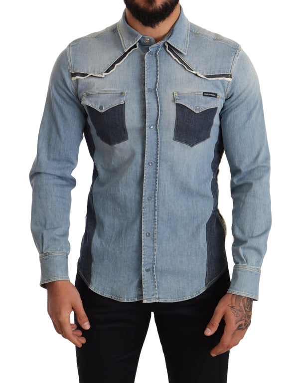 Dolce & Gabbana Elegant Blue Denim Slim Fit Shirt