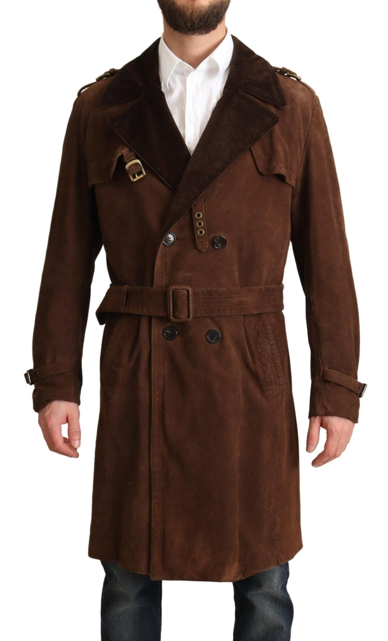 Dolce & Gabbana Classic Brown Leather Trench Coat