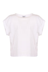 Imperfect Chic White Cotton Tee with Brass Accents