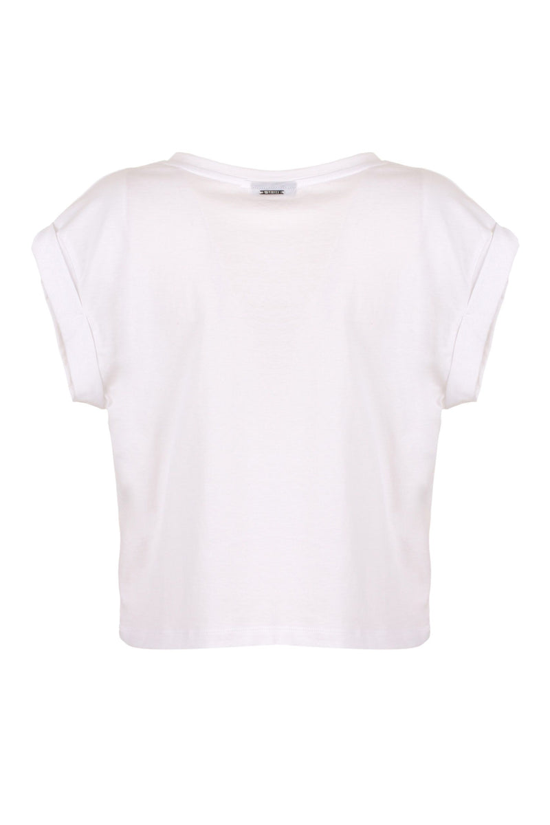 Imperfect Chic White Cotton Tee with Brass Accents