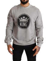 Dolce & Gabbana Regal Crown Cotton Sweater - Sophisticated Gray