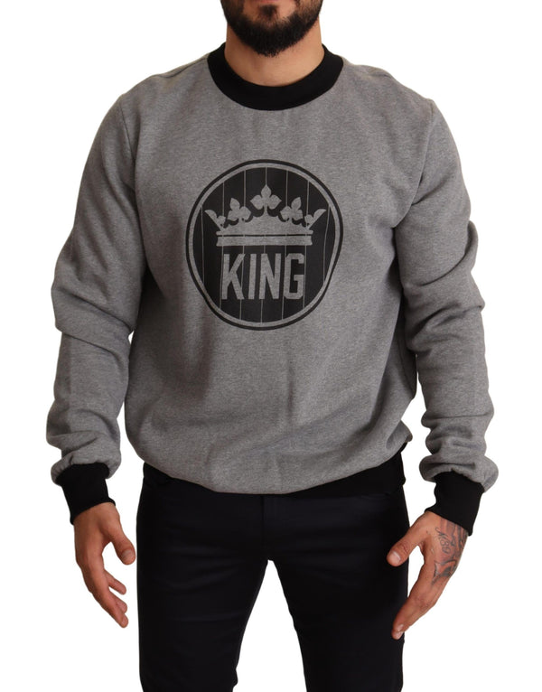 Dolce & Gabbana Regal Crown Printed Gray Cotton Sweater