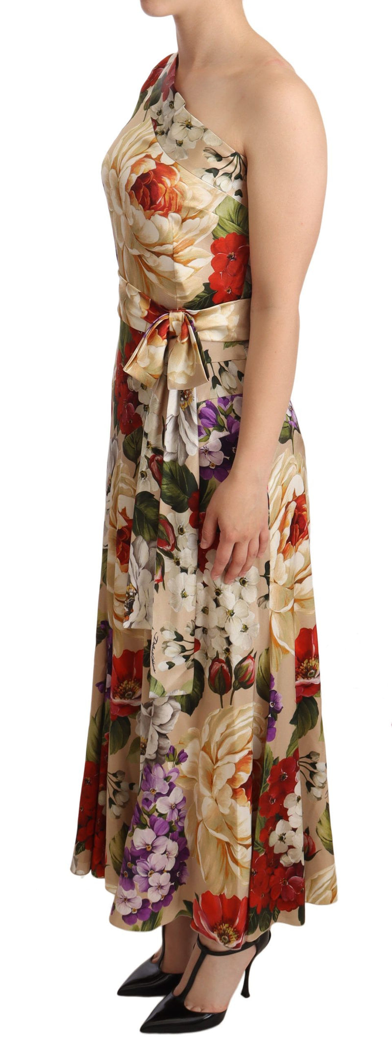 Dolce & Gabbana Elegant Floral One-Shoulder Silk Dress