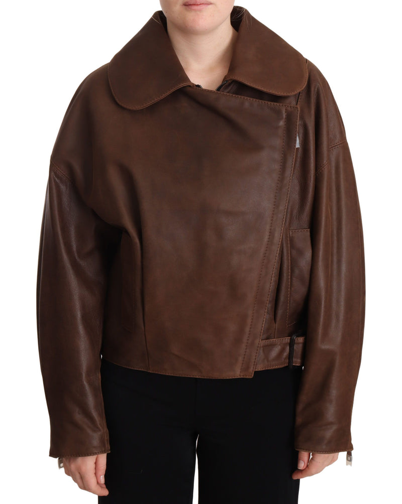 Dolce & Gabbana Chic Brown Leather Biker Jacket