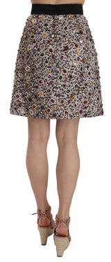 Dolce & Gabbana Silver Embellished High Waist Mini Skirt