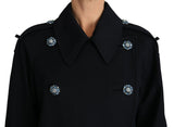 Dolce & Gabbana Elegant Black Double-Breasted Crystal Trench