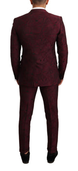 Dolce & Gabbana Elegant Maroon Leaf Pattern Two-Piece Suit