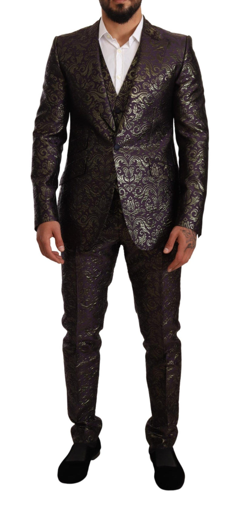 Dolce & Gabbana Exquisite Purple Brocade Three Piece Suit