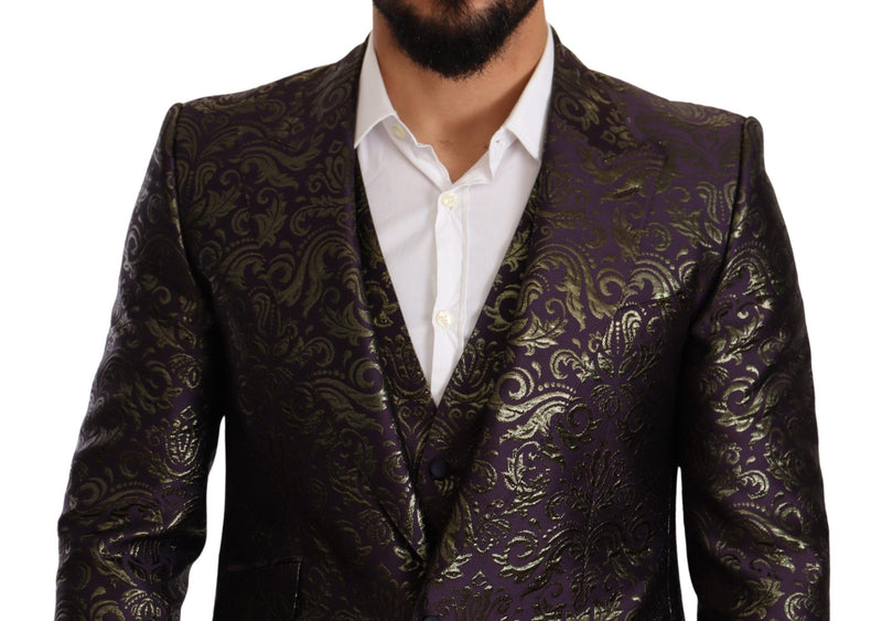 Dolce & Gabbana Exquisite Purple Brocade Three Piece Suit