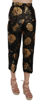 Dolce & Gabbana Opulent Black and Gold Floral Capri Pants