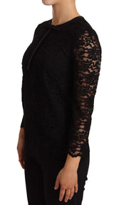 Dolce & Gabbana Elegant Black Floral Lace Long Sleeve Top