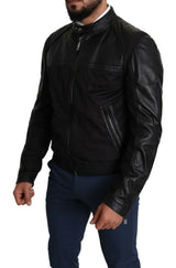 Dolce & Gabbana Elegant Black Bomber with Leather Accents