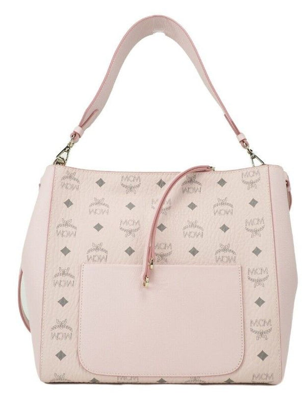 MCM Aren Medium Visetos Powder Pink Leather Hobo Shoulder Crossbody Handbag