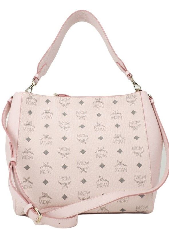 MCM Aren Medium Visetos Powder Pink Leather Hobo Shoulder Crossbody Handbag