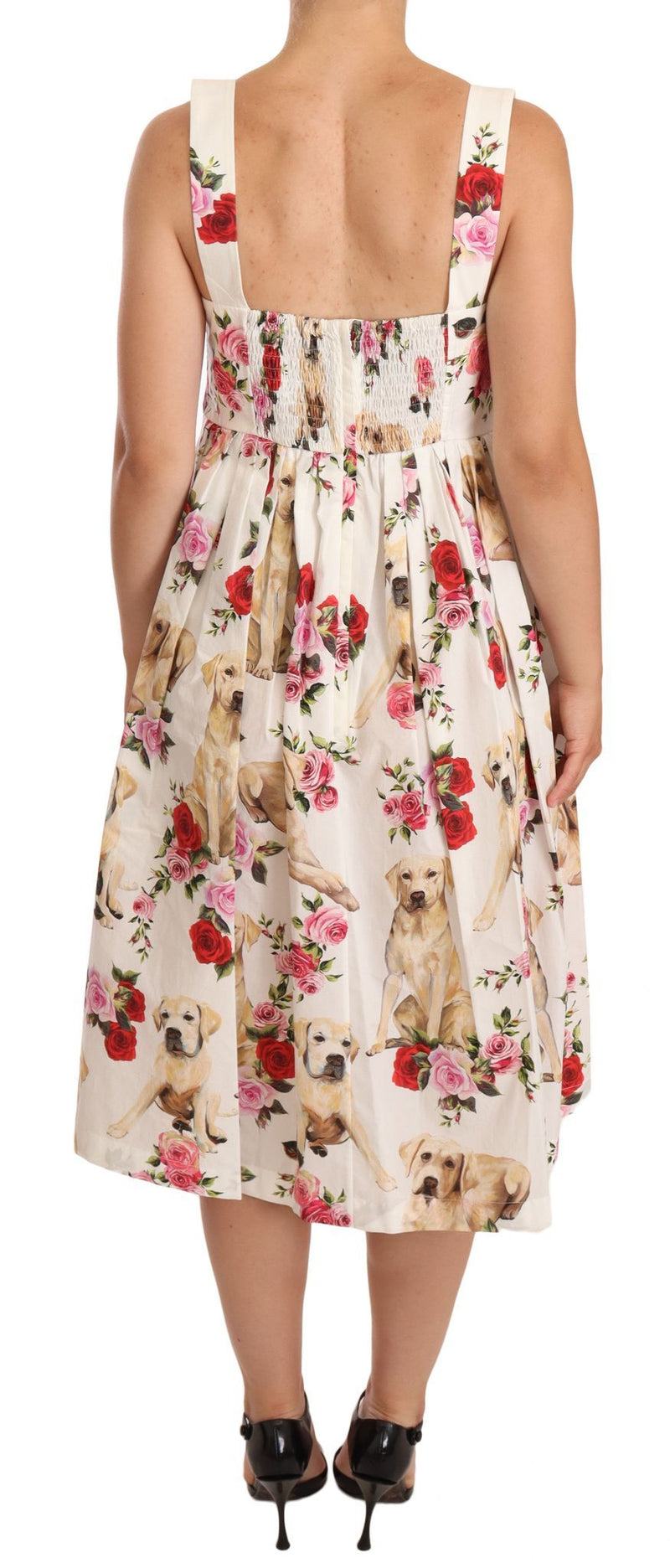 Dolce & Gabbana Elegant White Floral Midi Pleated Dress