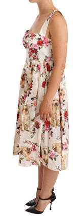 Dolce & Gabbana Elegant White Floral Midi Pleated Dress