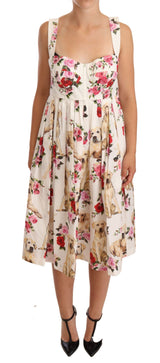 Dolce & Gabbana Elegant White Floral Midi Pleated Dress