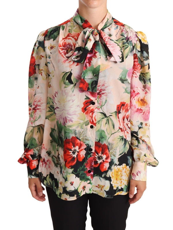 Dolce & Gabbana Elegant Floral Silk Ascot Blouse