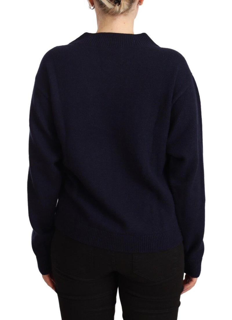 Dolce & Gabbana Floral Embroidered Blue Cashmere Sweater