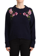 Dolce & Gabbana Floral Embroidered Blue Cashmere Sweater