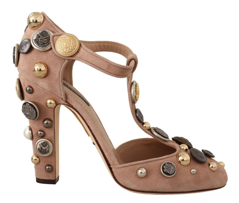 Dolce & Gabbana Glamorous Suede T-Strap Pumps with Embellishment