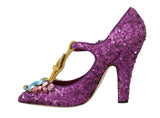 Dolce & Gabbana Elegant Purple Sequined T-Strap Heels