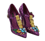 Dolce & Gabbana Elegant Purple Sequined T-Strap Heels