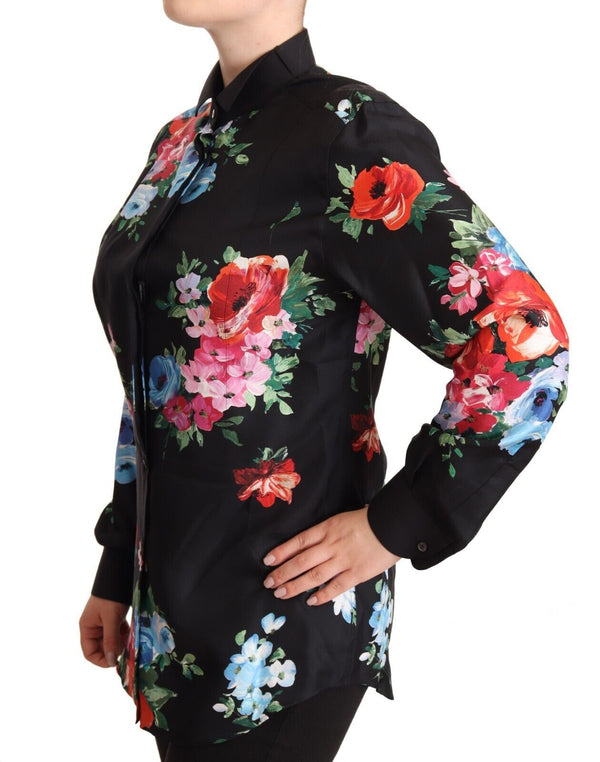 Dolce & Gabbana Elegant Floral Silk-Cotton Polo Blouse