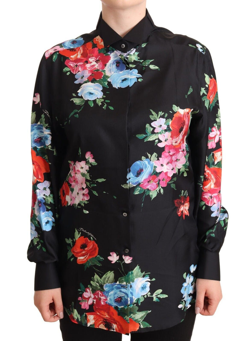 Dolce & Gabbana Elegant Floral Silk-Cotton Polo Blouse