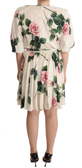 Dolce & Gabbana Elegant Stretch Silk Pleated Rose Dress