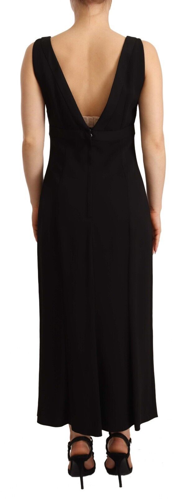 Dolce & Gabbana Elegant Black V-Neck Sheath Midi Dress