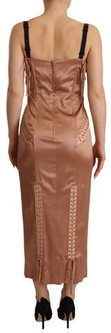 Dolce & Gabbana Elegant Beige Corset Midi Silk Dress