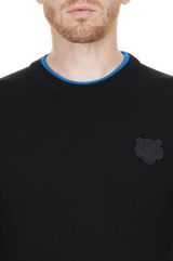 Kenzo Sleek Black Roundneck Sweater with Blue Accents