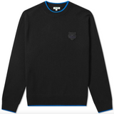 Kenzo Sleek Black Roundneck Sweater with Blue Accents