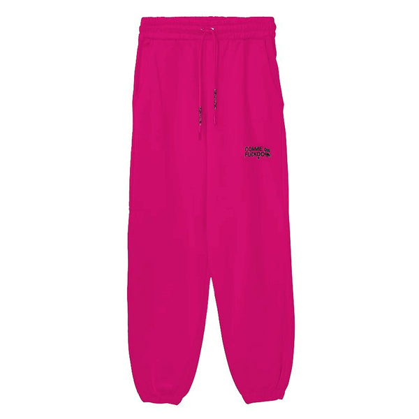 Comme Des Fuckdown Fuchsia Cotton Sweatpants With Bold Print