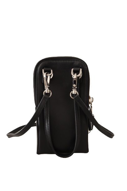 Dolce & Gabbana Sleek Black Leather Phone Pocket Neck Strap