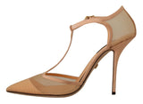 Dolce & Gabbana Elegant Beige Mesh T-Strap Pumps