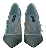 Dolce & Gabbana Chic Blue Mesh Heels with Silver Chain Details