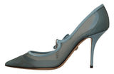 Dolce & Gabbana Chic Blue Mesh Heels with Silver Chain Details