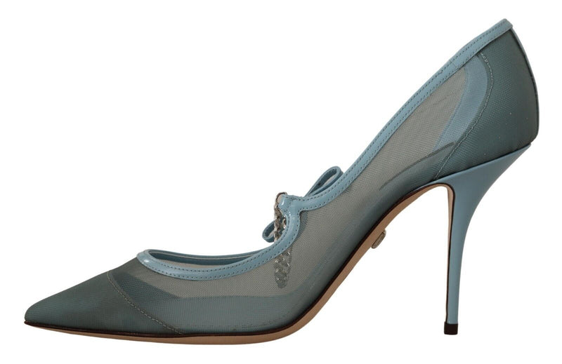 Dolce & Gabbana Chic Blue Mesh Heels with Silver Chain Details