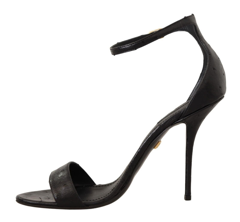 Dolce & Gabbana Elegant Ostrich Leather Ankle Strap Heels