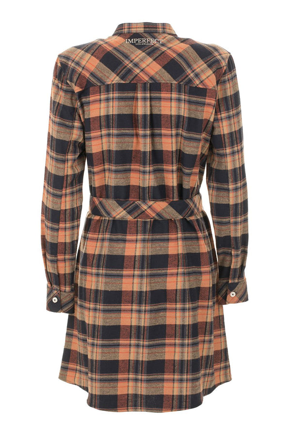 Imperfect Chic Tartan Button-Up Dress - Orange & Blue