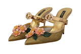 Dolce & Gabbana Floral Embellished Gold Leather Heels