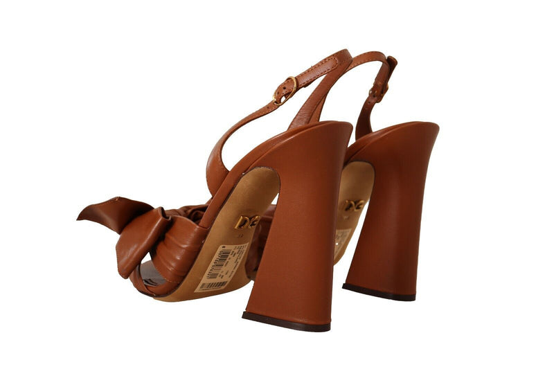 Dolce & Gabbana Elegant Brown Ankle Strap Heels with Bow Detail