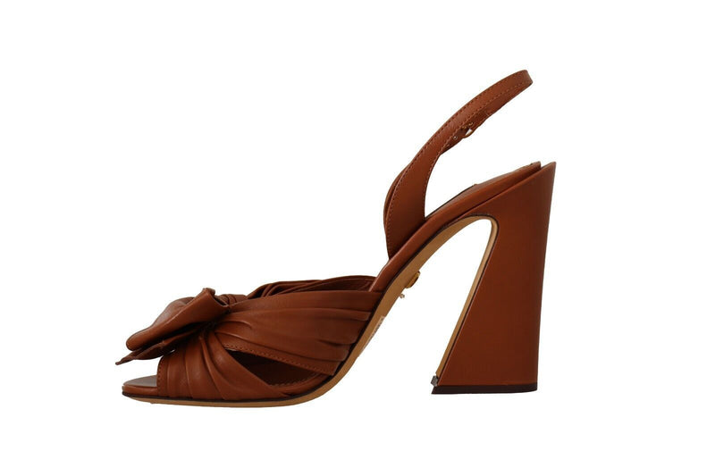 Dolce & Gabbana Elegant Brown Ankle Strap Heels with Bow Detail