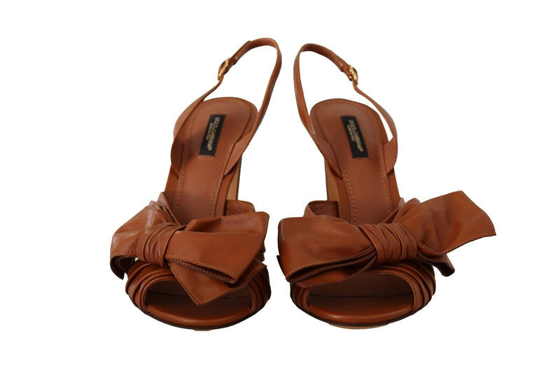 Dolce & Gabbana Elegant Brown Ankle Strap Heels with Bow Detail